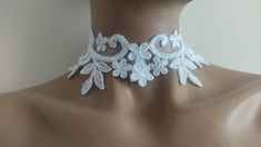 White dress Choker Crescent  Collar Lace Necklace wedding Collar Adjustable with ribbon,  suitable for all sizes Bridal accessories, Halloween COLLAR. Accessory for costumes. Unusual and unique items. French lace gloves. This model is designed as an excellent accessory for a wedding to be French lacy, satin ribbon, to be. Very stylish. Ideal design for beach weddings. Perfect accessory for wedding photography. Your opinion is important to me and ask for it. Please contact me about your wedding d White Halloween Party Jewelry, White Lace Necklace For Wedding, Lace Trim Party Choker, Lace Choker With Lace Trim For Parties, Handmade White Choker For Party, White Lace Wedding Choker, Elegant Lace Wedding Choker, Handmade White Wedding Lace, Adjustable Lace Wedding Necklace