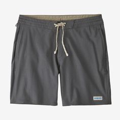 Toned-down to slack, these shorts are great to slip into your day after morning laps around the point. Featuring 59% organic cotton/28% recycled polyester/13% spandex ripstop with an 18 outseam, they're lightweight yet durable for keeping you comfortable whether you're hitting the beach or cleaning the boat. Made in a Fair Trade Certified™ factory. | Patagonia Men's Home Waters Hybrid Shorts - 18" Inseam in Forge Grey, Size 29 - Surf Shorts - Organic Cotton/Recycled Polyester/Spandex Patagonia Bottoms With Built-in Shorts For Outdoor Activities, Summer Outdoor Bottoms In Recycled Polyester, Summer Outdoor Recycled Polyester Bottoms, Outdoor Recycled Polyester Shorts, Casual Solid Color Recycled Polyester Shorts, Go-dry Cotton Shorts, Midweight Moisture-wicking Shorts For Summer, Cotton Surfing Shorts, Casual Recycled Polyester Shorts For Outdoor Activities