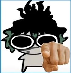 an image of a cartoon character with glasses and a fist in front of the caption