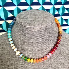 These fun, trendy, rainbow gemstone necklaces are great to wear all summer and makes an original gift. It adds a pop of color to outfits too. Choose from styles 1-10. Each one is truly unique, but made as close as possible to the photos. It's REVERSIBLE: wear with lock in the back or in the front and add a charm! You can attach a different necklace for a longer look. Bracelet colors are random, but if ordered with a necklace set, will try to coordinate colors. Message to customize your own or ad Rainbow Faceted Beads Necklace For Gift, Adjustable Rainbow Crystal Necklace With Faceted Beads, Adjustable Rainbow Crystal Bohemian Necklaces, Rainbow Single Strand Beaded Necklace As Gift, Adjustable Rainbow Crystal Bohemian Necklace, Adjustable Rainbow Bohemian Crystal Necklace, Rainbow Gemstone Beaded Necklaces For Gift, Rainbow Gemstone Beaded Necklaces As A Gift, Rainbow Beaded Necklaces With Gemstone Beads As Gift