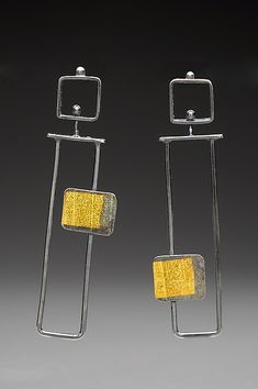 Kinetic Rectangle Earrings by Paulette Werger (Gold & Silver Earrings) Kinetic Earrings, Contemporary Earrings, Rectangle Earrings, Artful Home, Earrings Inspiration, Argentium Silver, Wire Earrings, Modern Earrings, Stone Earrings