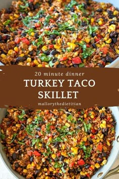 This easy Turkey Taco Skillet is a healthy dinner recipe that only takes 20 minutes to make. It's high-protein, high in dietary fiber for a healthy gut, and comes together in one skillet. Most importantly - it tastes AMAZING! A perfect weeknight dinner. If you want to make this turkey taco bowl, click for the full recipe. Follow for more nutritious recipes from a dietitian including simple dinner recipes and seasonal meals! It’s gluten-free, a one-pan meal & a quick recipe! I hope you love it! Turkey Taco Quinoa Skillet, Tacos With Ground Turkey, Fall Taco Recipes, Easy Gut Healthy Dinner Recipes, Fall High Protein Meals, High Fiber Dinner Recipes Healthy, Easy Healthy Skillet Meals, High Protein Dinner Dairy Free, High Fiber And Protein Recipes