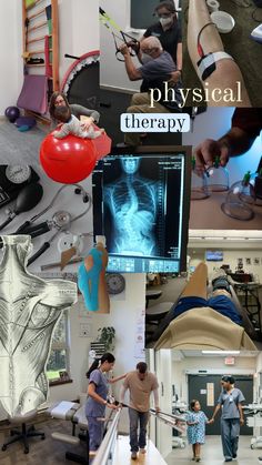 the collage shows images of medical equipment, including an x - ray and people in scrubs