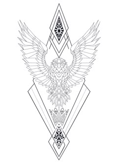 an image of a bird with wings on it's back and two diamonds in the middle