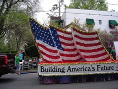 a float with an american flag on it