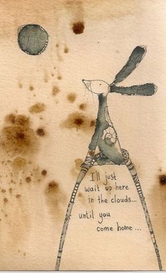 a drawing of a person standing on top of a ladder in front of some brown spots