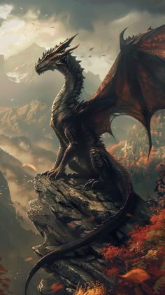 a dragon sitting on top of a rock