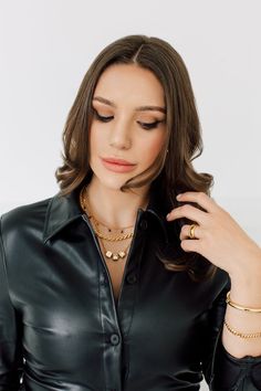 Gold Chains | La Daje creates jewelry that is modern, sophisticated, and bold. Ethically made in Italy, all of our designs are made with only the finest quality 18k Gold Vermeil and Rhodium on 925 Sterling Silver with Anti Tarnish. Gold Chains, Leather Skirt, In Italy, Fashion Jewelry, Leather Jacket