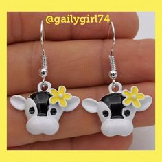 925 Silver Cow Earrings Earrings Are Fish Hook Style Size: 1.5” 3 For $20 On Any $12 Items 6 For $20 On Any $10 Items Bundle & Save Club Earrings, Cow Earrings, Painted Earrings, Cute Polymer Clay, Women Earrings, Oil Painting Flowers, Flower Oil, Yellow Flower, Pink Crystal