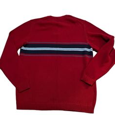 Eddie Bauer New Sweater Men's Tall Xl 100% Cotton Red Blue Gray Stripe New With Tag Crew Neck Mid-Weight Warm Cozy Sweater Size Xl Tall Chest 56” Length 33” Nwt Casual Red Tops With Ribbed Collar, Reference Clothes, Red Turtleneck Sweater, Red Turtleneck, New Sweater, Tall Chest, Red Outfit, Cozy Sweater, Sweaters Crewneck