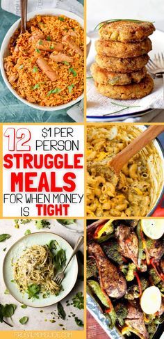 twelve different images with the words, 12 super person struggle meals for when money is tight