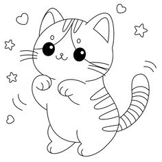 a cartoon cat with stars and hearts on it's chest, in black and white