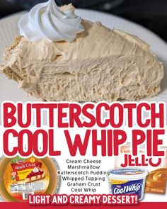 Butterscotch Cool Whip Pie Cool Whip Pie, Annie Campbell, Colorado Recipes, Cool Whip Pies, Cool Whip Desserts, Pudding Pie, Creamy Pudding, Pudding Pies, Jello Desserts