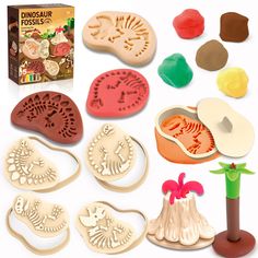 a bunch of different shapes and sizes of cookie decorating tools on a white background