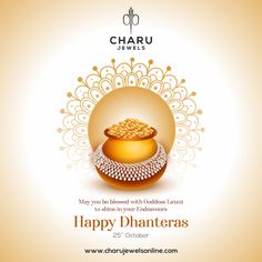 happy dhanteras with golden pot and diamond necklace on the occasion of diwaling