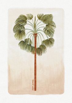 a painting of a palm tree with green leaves