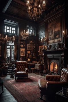 a living room filled with lots of furniture and a chandelier hanging from the ceiling