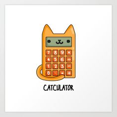 an orange calculator with a cat's face on it and the word cats written