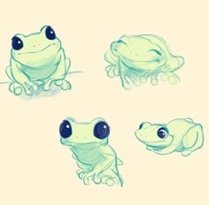 four different frogs sitting next to each other