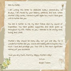 a letter written to a mother from her son