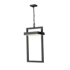 a square light fixture hanging from a chain