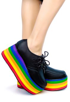 Rainbow Platforms, Rainbow Sandals, Tumblr Boys, Aesthetic Shoes, Unique Shoes, Shoe Obsession