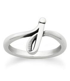 a silver ring with an open letter on it's side and a diamond in the middle