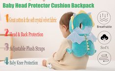 a baby is sitting on the bed with a stuffed animal in its back and instructions for how to use it