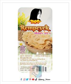 a package of food that is on top of a white surface with an image of a woman's face in the background