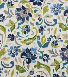 an upholstered fabric with blue and green flowers