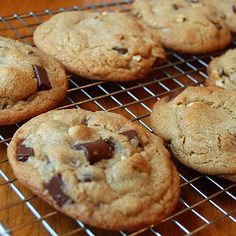 chocolate chip cookies cooling on a wire rack