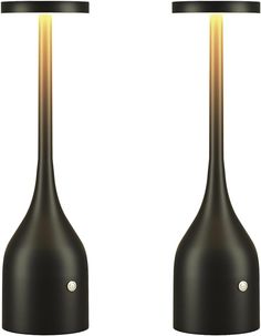 two black lamps with one light on each side and the other turned off in different directions