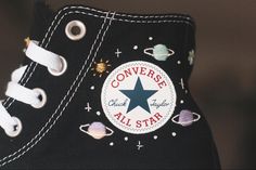 Space Core Shoes, Space Embroidery Converse, Space Embroidered Converse, Converse Embroidery Space, Embroidered Converse Stars, Hand Embroidery Converse, Purple Embroidered Converse, Star Embroidered Converse, Embroidered Converse Diy