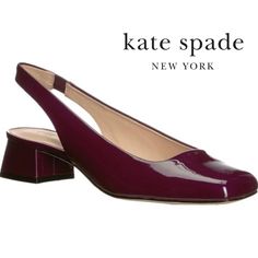 Kate Spade Sam Sling-Back Purple Pink Block Heel Pumps Fashion Dress Classic Casual Streetwear Women’s Shoes Sandals 100% Leather Leather Lining And Sole Square Toe Slip On Design Size 7 New In Box Please Check Other Shoes In My Closet Casual Streetwear Women, Pink Block Heels, Kate Spade Heels, Lace Sandals, Square Toe Shoes, Block Heel Pumps, Yellow Heels, Low Heel Pumps, Pink Patent Leather