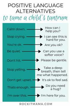 a poster with some words on it that say positive language alternatives to tame a child's tantrum