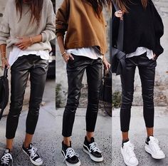 Lederhosen Outfit, Winter Mode Outfits, Celana Fashion, Leather Pants Outfit, Black Leather Pants, Cute Spring Outfits, Outfit Black