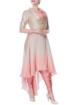 Buy Beige Coral Pink And Suit With Dhoti Pants For Women by Incheetape Online at Aza Fashions. Dhoti Pants Women, White Wedding Suit, Kurta With Dupatta, Beige Suit, Button Up Maxi Dress, Kaftan Designs, Tiered Dresses, Dhoti Pants, Dress Design Patterns