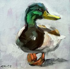 a painting of a duck standing on the ground