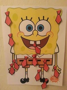 a spongebob cut out hanging on the wall