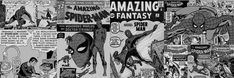 the amazing spider - man and other comic pages are featured in this black and white photo