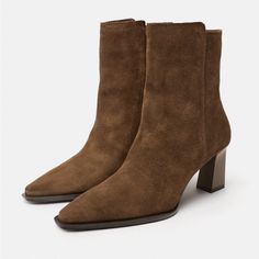 Heeled Suede Ankle Boots. Zip Closure. Pointed Toe. Heel Height: 3.1 Inches (8 Cm) Chocolate Brow 2128/210 Msrp $129 Sold Out Sizes 7.5 (38) And 9 (40) Available Composition Upper 100% Cow Leather Lining 85% Polyester 15% Goat Leather Sole 100% Rubber Insole 100% Goat Leather Chocolate Suede Boots, Zara Brown Heeled Boots For Work, Zara Boots With Reinforced Heel And Almond Toe, Zara Heeled Boots With Reinforced Heel And Almond Toe, Zara Boots With Stacked Heel And Almond Toe, Zara Heeled Boots With Almond Toe For Fall, Brown Zara Heeled Boots For Work, Zara Almond Toe Heeled Boots For Fall, Zara Suede Heeled Boots With Pointed Toe