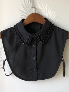 Black Elegant Collar  Chiffon Plain Half Shirt Dickey Collar Embellished   Women Accessories Dickies Outfit, Dickey Collar, Half Shirt, Cool Girl Style, Fake Collar, Striped Tunic Dress, Embellished Collar, Half Shirts, Fashion Top Outfits