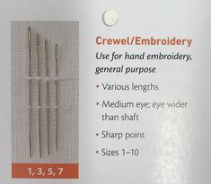 an instruction manual for needle embroidery with instructions on how to use them and where they are used