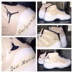 His and her Jordan's for wedding day! Jordans Wedding, Air Jordan 11s, Custom Jordan, Matthew Stafford, Jordan Wedding, Nike Air Max Jordan, Jordan 11s, Custom Jordans, Nike Air Max Mens