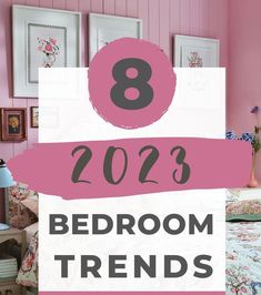 a bedroom with pink walls and pictures above it that says,'2012 bedroom trends '