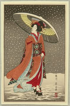 Eizan Kikugawa 1787-1867 - Beauty in the Snow Fairy Tale Illustrations, Illustration Japanese, Japanese Block Print, Kubo And The Two Strings, Japanese Woodcut