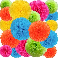 large assortment of multicolored tissue pom poms