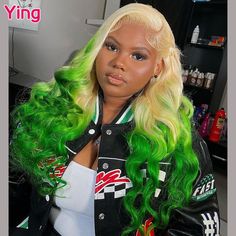 Ying Body Wave Half Green Omber Color 13x4 Lace Front Human Hair Wigs Peruvian Remy 613 Blonde 13x6 Bun With Curls, 613 Blonde, Lace Front Human Hair Wigs