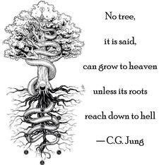 a drawing of a tree with roots and a quote from c g jugg on it