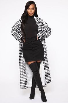 Houndstooth Coat, Girls Dress Outfits, Love Bites, Winter Fashion Coats, Coat White, Black Houndstooth, Fashion Nova Models, Classy Work Outfits